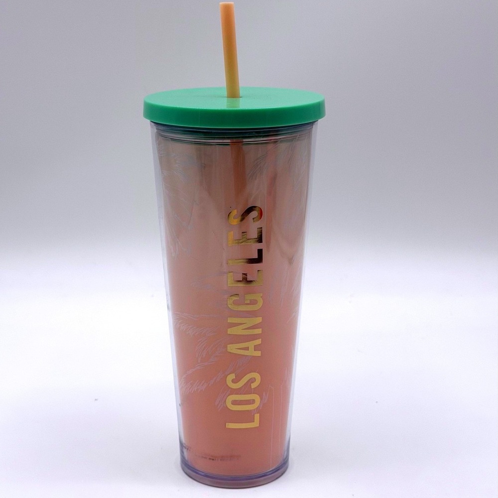 Starbucks Los Angeles Been There Series Tumbler 24oz Cold Cup Palm Trees Peach